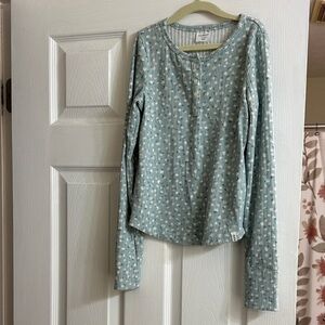 Abercrombie Kids Teal and White Long Sleeve Top